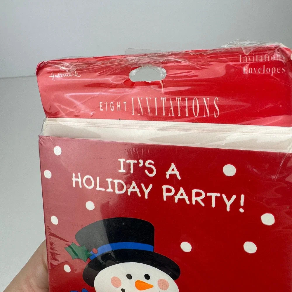Vtg Sealed Hallmark Christmas It's a Holiday Party Invitations Red w Snowman USA